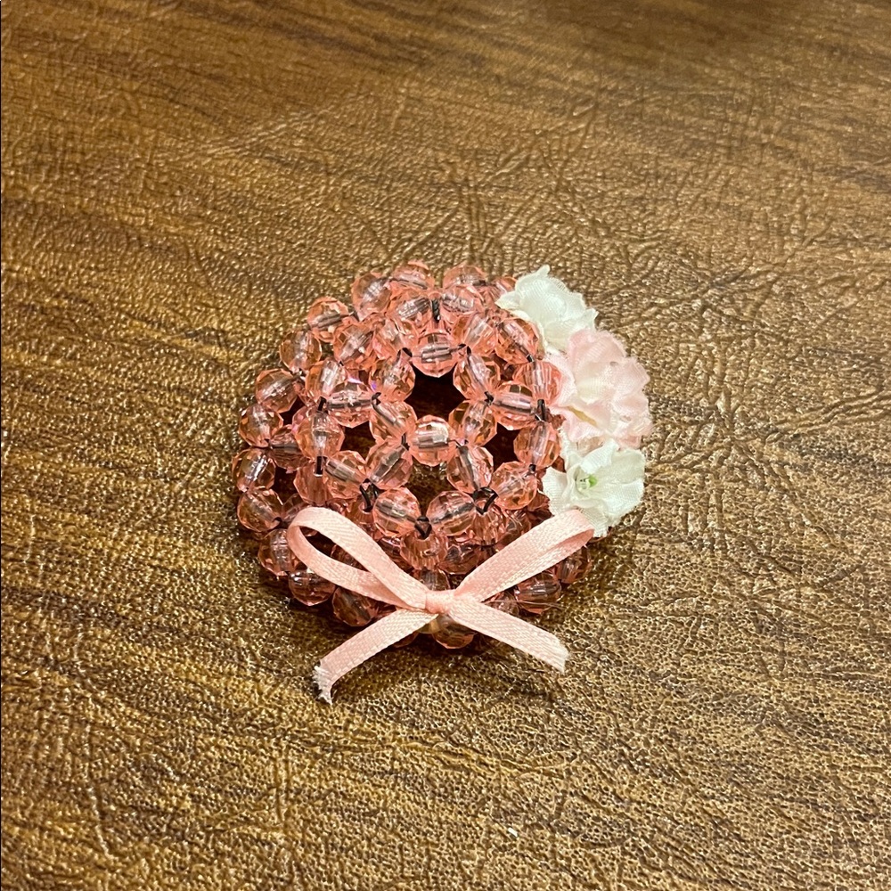 Pink Beaded Hair Accessory with Bow Pin